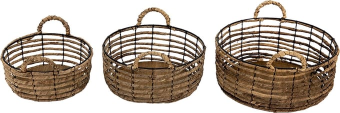 Clayre & Eef Opbergmand Set van 3 Ø 39 Ø 34 Ø 29 cm Bruin Rotan