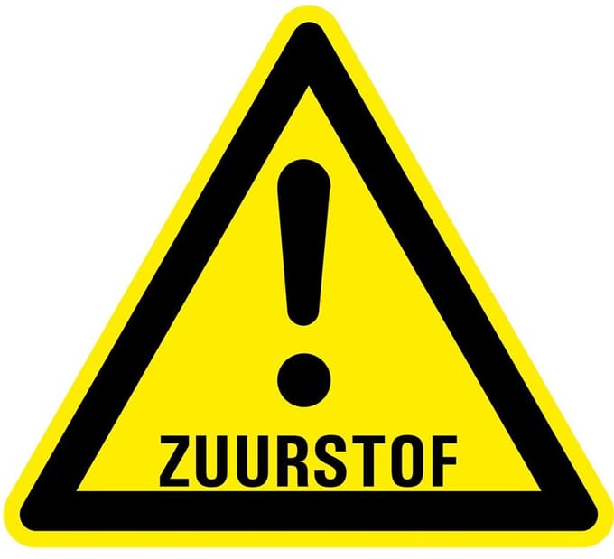 Waarschuwingsbord zuurstof, kunststof 400 mm