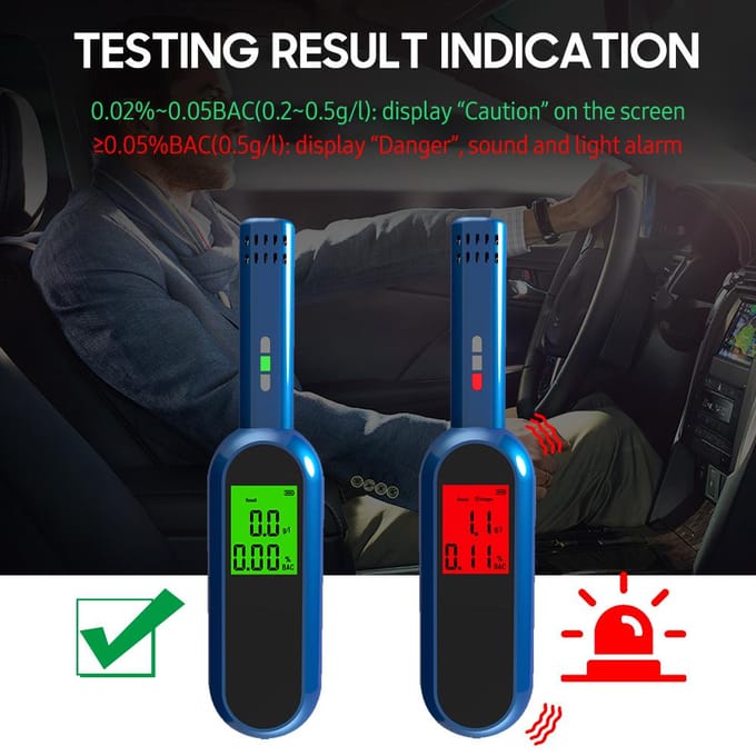 Oplaadbare ademalcoholtester LCD digitale blaastest Blaasalcoholtester Draagbaar blauw