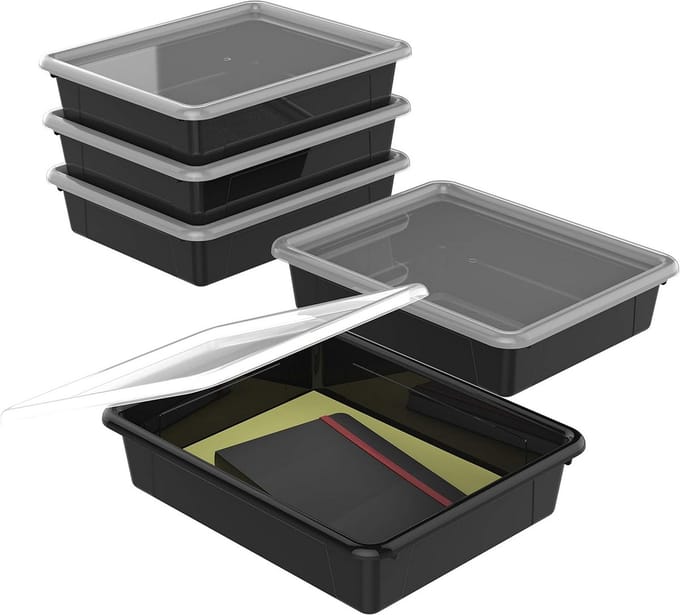 Opbergbak - Organizer bak - Papier sorteren - Niet-klik deksel - 5 stuks - Zwart