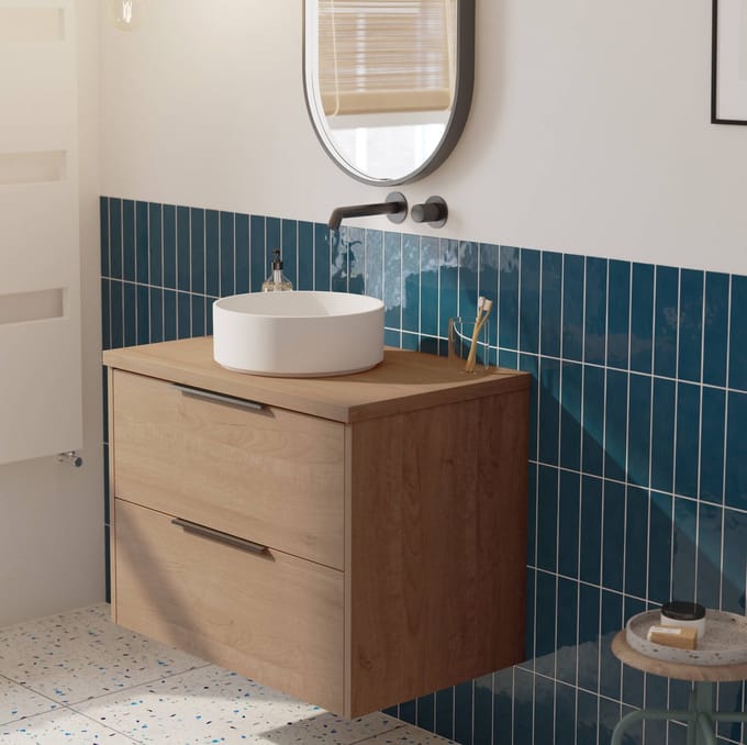 Saqu Lima badmeubel incl. afdekblad 80x51x62cm toffee – mat zwarte greep