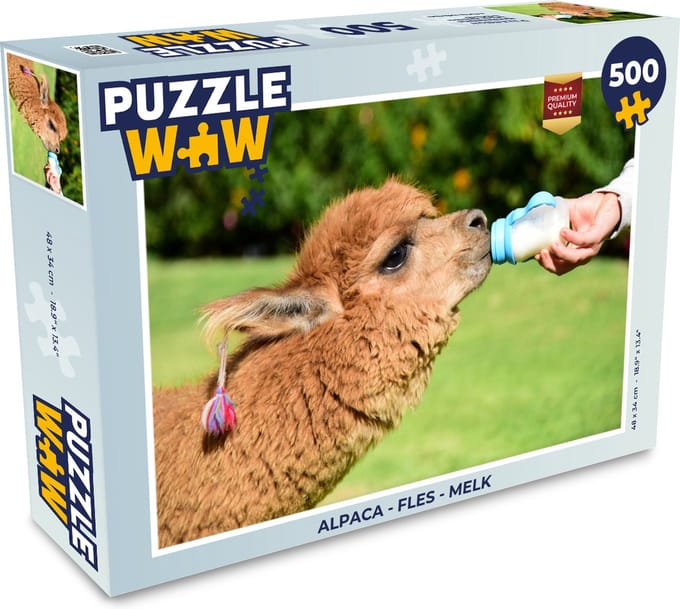 Puzzel Alpaca - Fles - Melk - Legpuzzel - Puzzel 500 stukjes