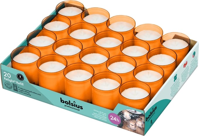 Bolsius Professional - Relight navulling - 64/52 - Oranje - 20 Stuks - 24 Branduren