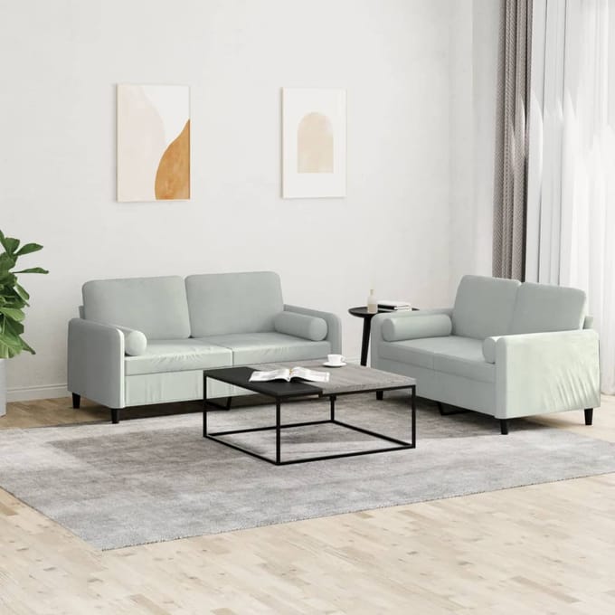 vidaXL - 2-delige - Loungeset - met - kussens - fluweel - lichtgrijs