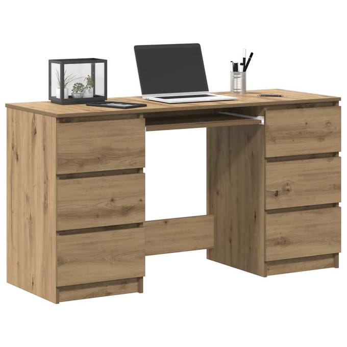 vidaXL - Bureau - 140x50x77 - cm - bewerkt - hout - artisanaal - eikenkleur