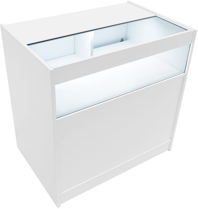 B900 led winkelbalie - wit - 90x90x60cm - 3-planken & schuifdeuren