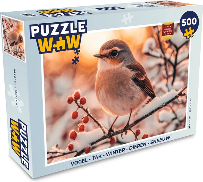 Puzzel Vogel - Tak - Winter - Dieren - Sneeuw - Legpuzzel - Puzzel 500 stukjes