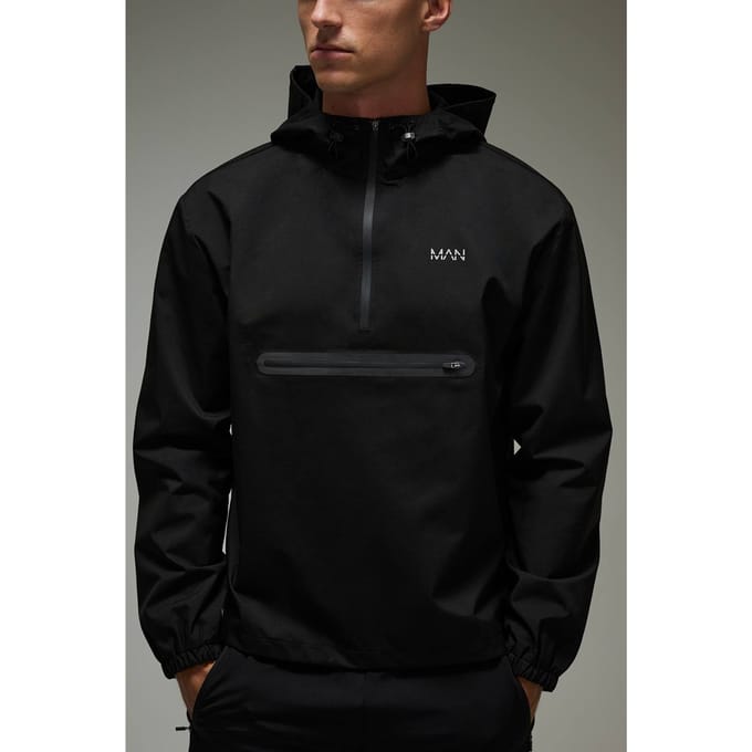 Man Active Regular Fit Half Zip Windbreaker Jacket | Black | Size Small