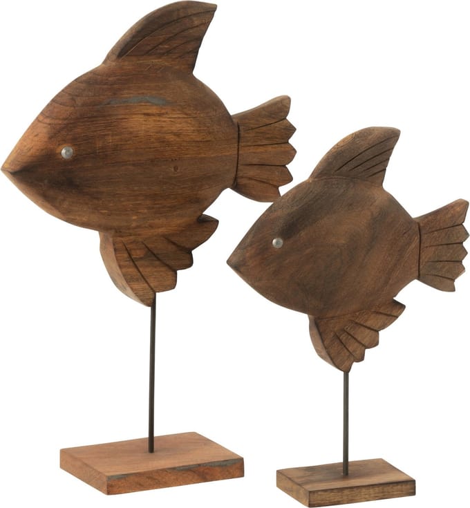 J-Line decoratie Vis - hout/metaal - bruin/zwart - large