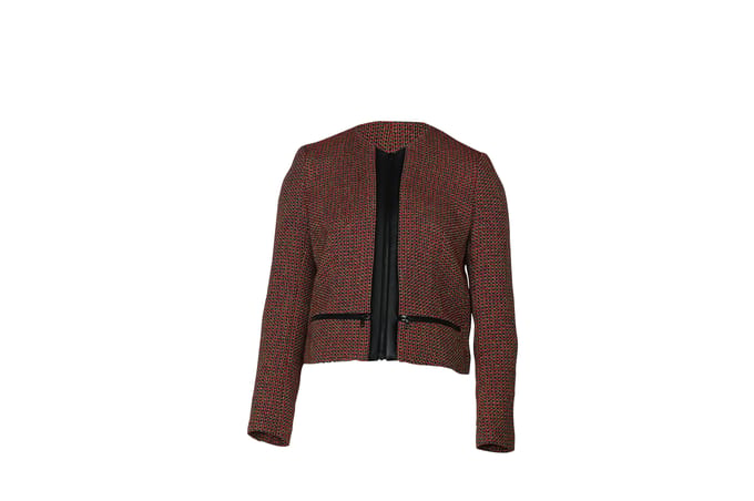 Sandro Paris tweed blazer en rok set in rode katoen