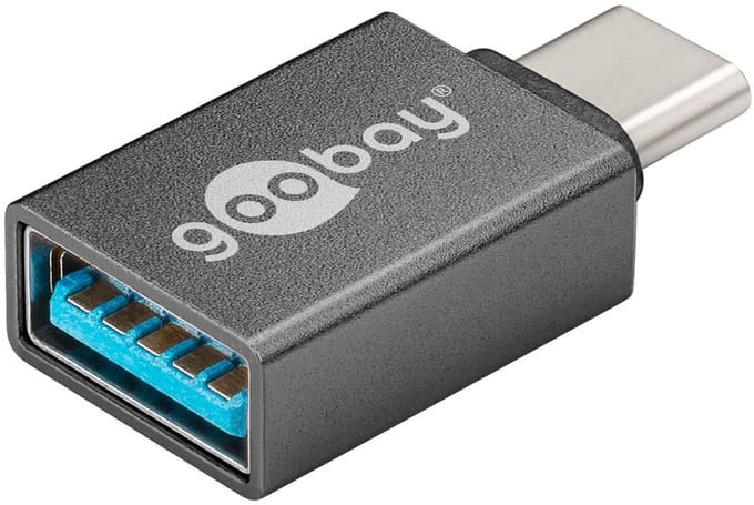 USB-C (m) - USB-A (v) adapter | compact | USB3.0 | OTG | grijs