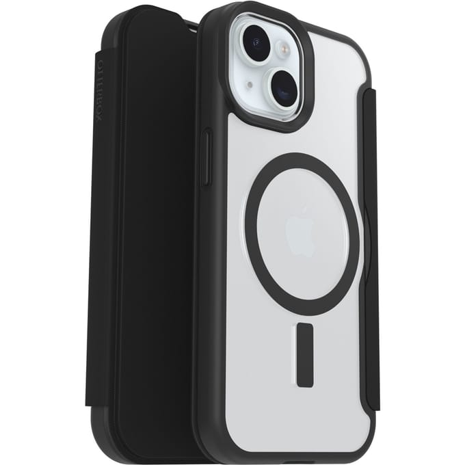 OtterBox React Folio - Hoesje Geschikt voor Apple iPhone 15/14/13 - Book Case met Pasjeshouder voor 1 Pasje - Zwart Transparant