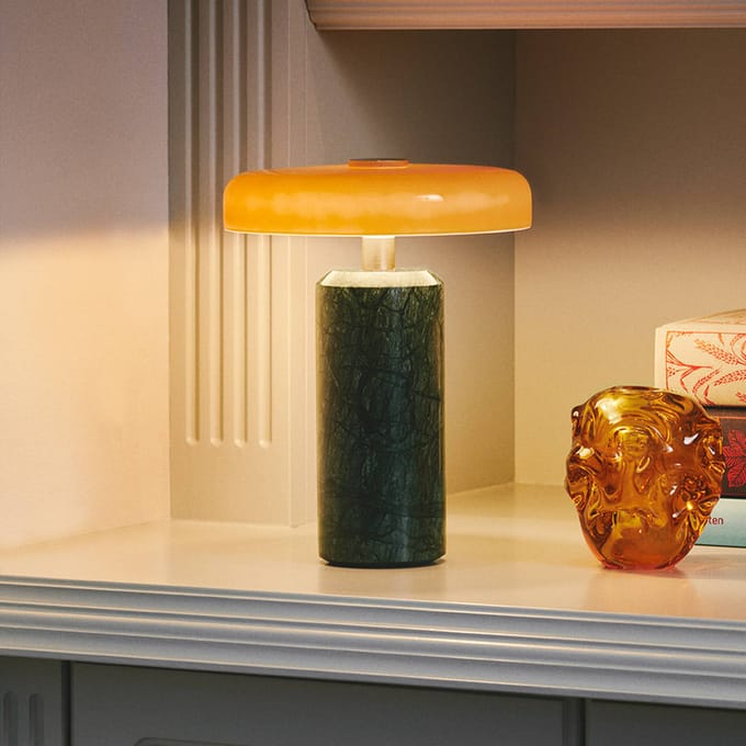 DESIGN BY US Trip LED oplaadbare tafellamp, groen/oranje, marmer, glas, IP44