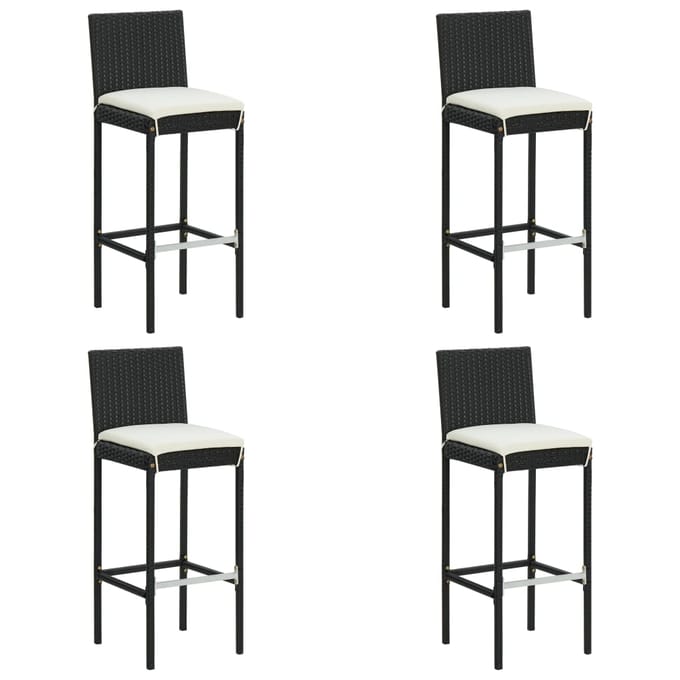 vidaXL - Tuinbarkrukken - met - kussens - 4 - st - poly - rattan - zwart
