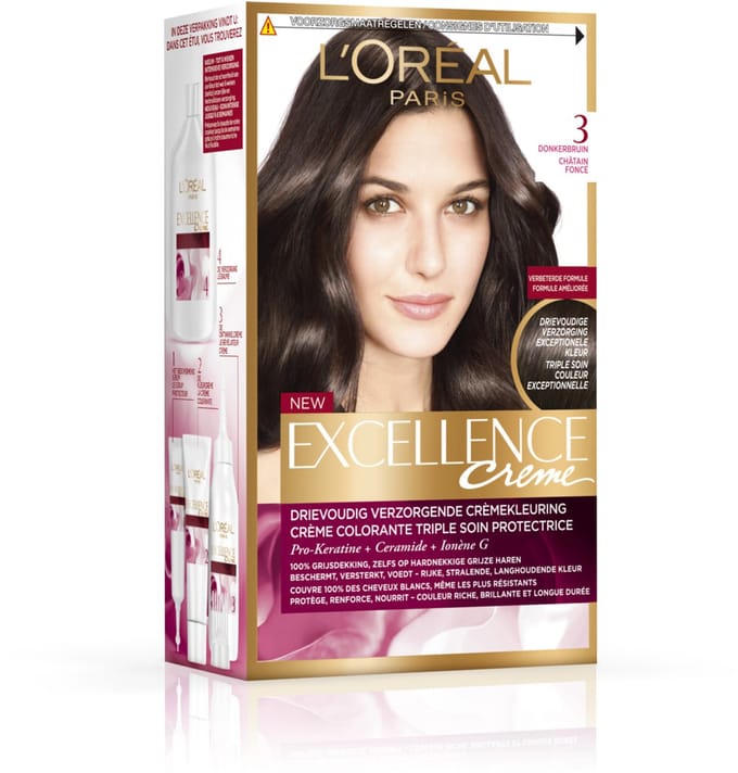 L'Oréal Paris Excellence Crème Donkerbruin 3 - Permanente Haarkleuring - Rijk en levendig kleurresultaat - Haarverf