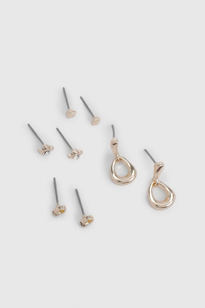 boohoo Dames Abstract Oorbellen Set Van 4 | Goud