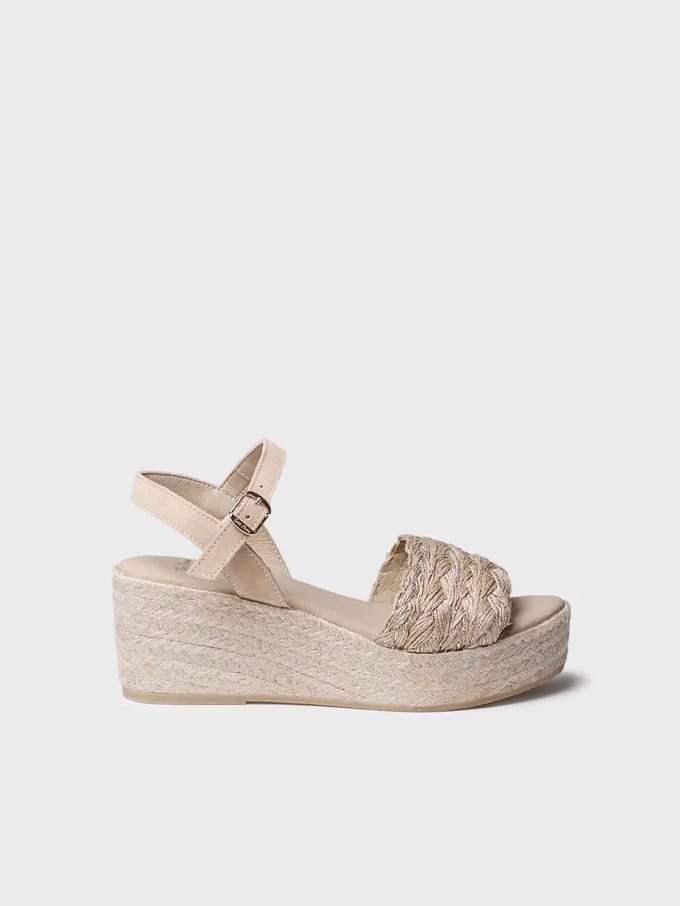 Dames espadrille van gevlochten jute met sleehak en gesp | ROCIO-PH