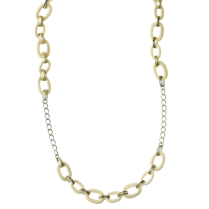 Behave Lange schakelketting goud kleur en wit 120 cm