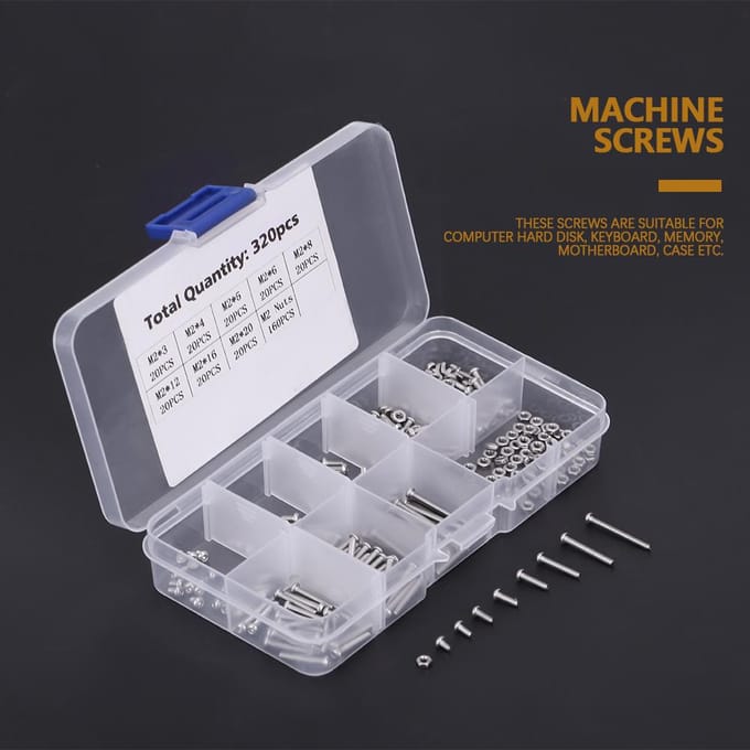 Ensemble de 320 vis machine M2 Fixations pour Ordinateur PortableDisque DurClavierTéléphonePC