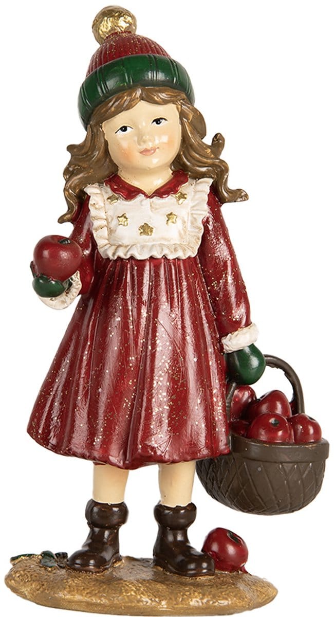 Clayre & Eef Kerstdecoratie Beeld Meisje 7x5x13 cm Rood Kunststof