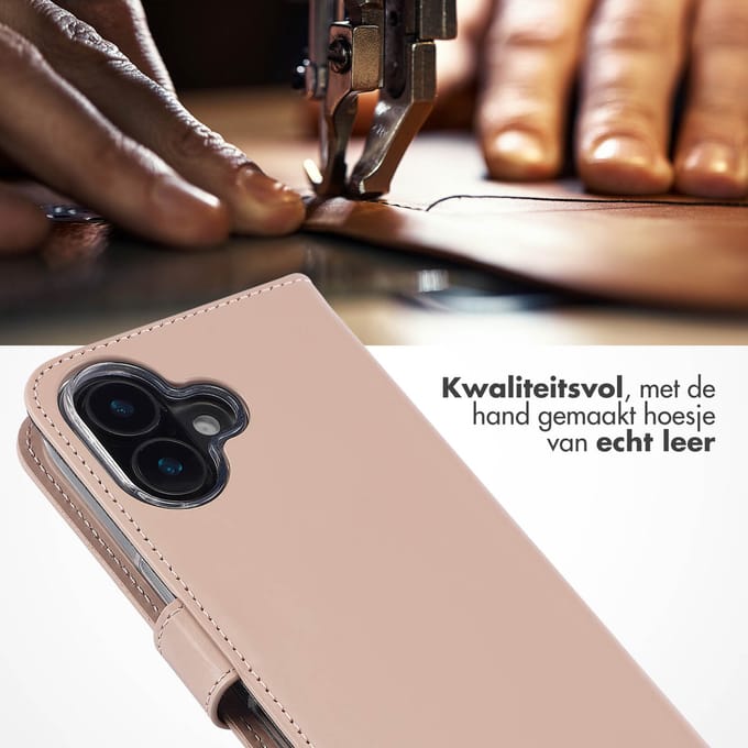 Selencia Hoesje - Geschikt voor Apple iPhone 16 Plus - Echt Lederen Bookcase - Dusty Pink