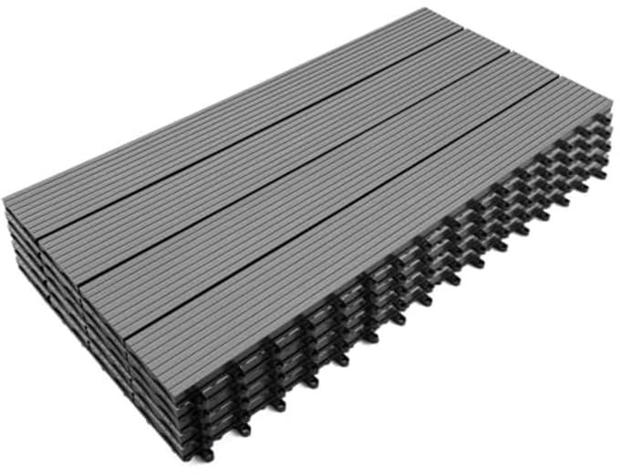 Set van 5 rechthoekige terrastegels voor buiten, houtcomposiet, grijs, 60 x 30 cm