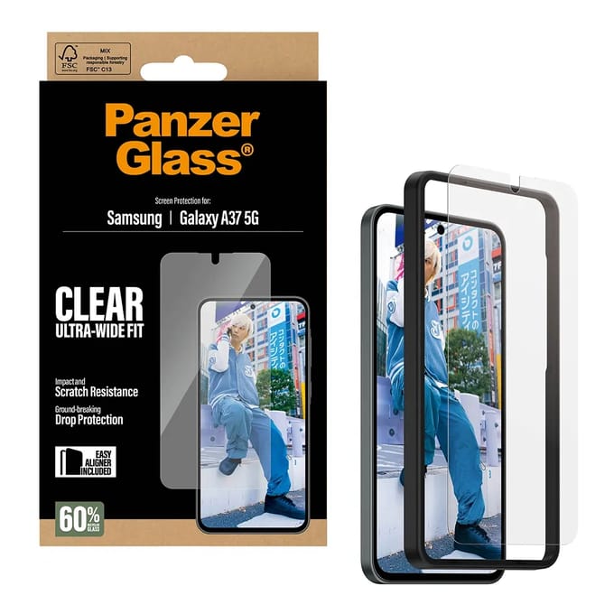 PanzerGlass Ultra-Wide Fit Anti-Bacterial Screenprotector incl. applicator voor de Samsung Galaxy A37 (5G)