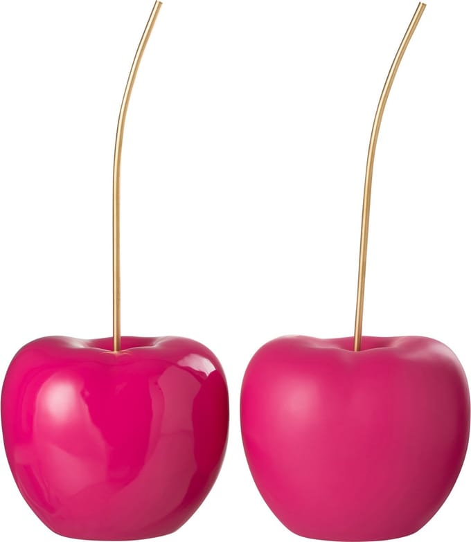 J-Line decoratie Kers - polyresin - blinkend/mat roze - large - 2 st.