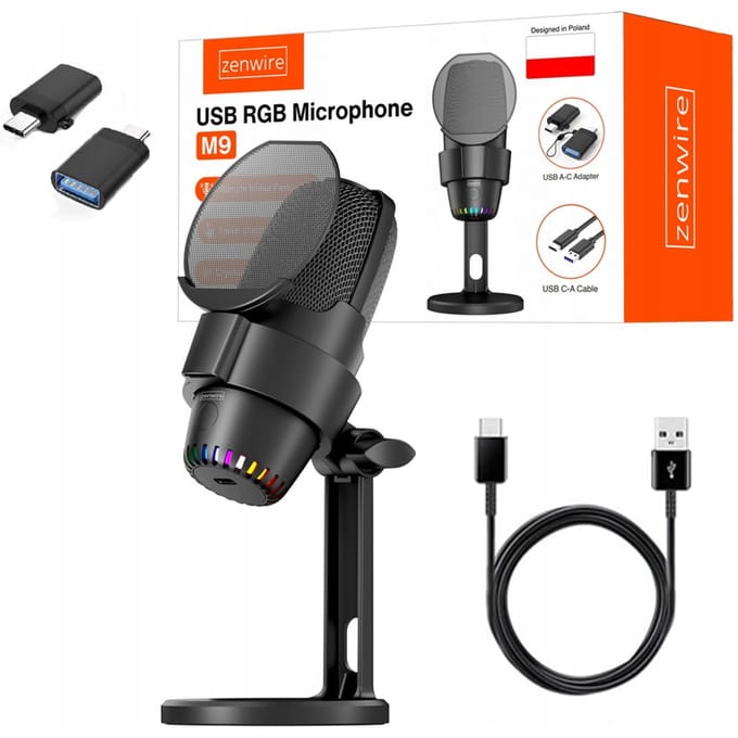 Microfoon - Zenwire M9 - Gaming / Streaming / Podcasting - Condensator XLR Microfoon - Gaming Microfoon - USB-C USB 3.0 - Filtr POP - Compatibel met Windows, Linux, iOS, Android - kabel 1,8 m