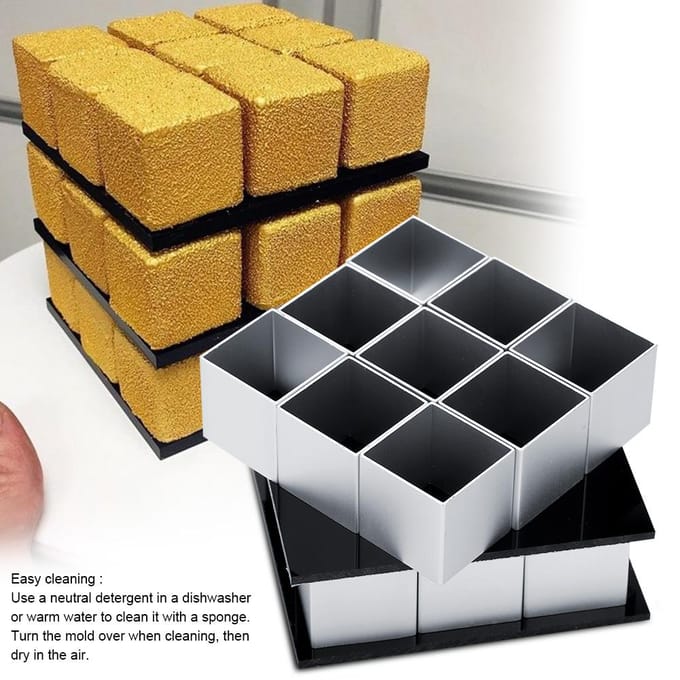 Moule à gâteau cube en métal 3D Rotation trois couches Mousse Gâteau Dessert Moule de cuisson Outil gray