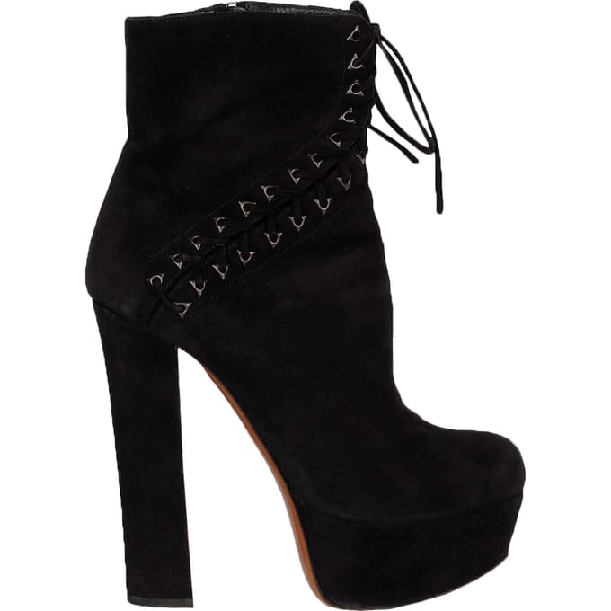 Zwarte Suède Veterschoenen Corset Booties - '20s