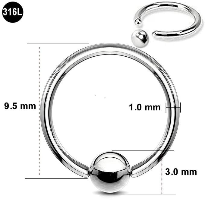 Ball Closure Piercing Ring – 1.0 mm Dikte – 9.5 mm Diameter – Chirurgisch Staal