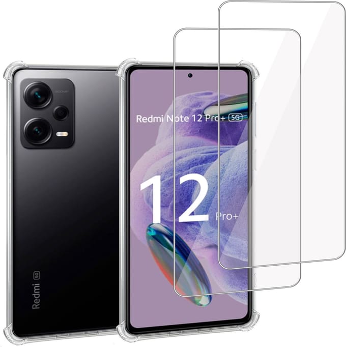 Geschikt voor Xiaomi Xiaomi Redmi Note 12 Pro+ - Hoesje + 2x Screenprotector – Gehard Glas Cover + Shock Proof Case – Transparant