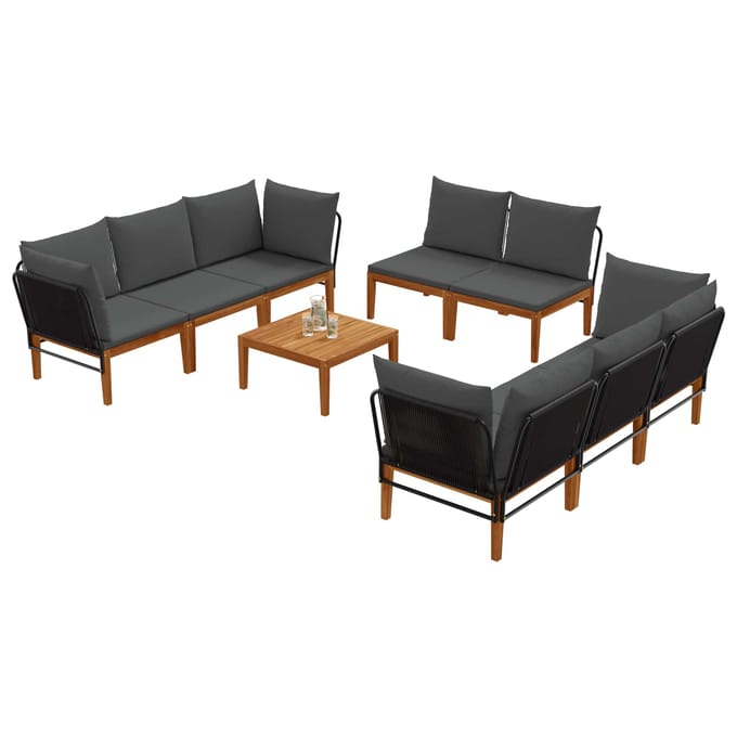 vidaXL - 9 - st - Massief - acaciahout - & - touw - Naturel