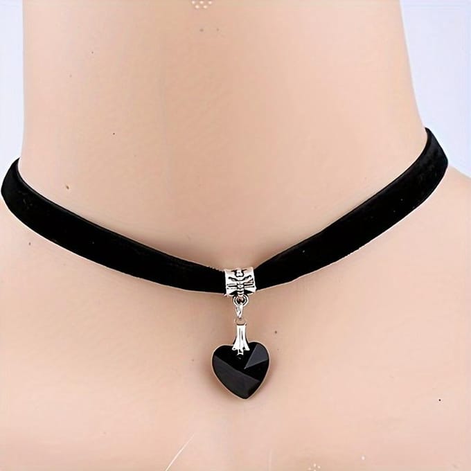 Gotische Hart Hanger Hart Choker Ketting, Retro Ketting zwart