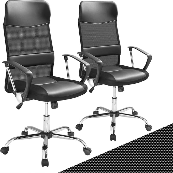 Deuba Bureaustoel – 2 Stuks Ergonomisch Schommelfunctie - Zwart