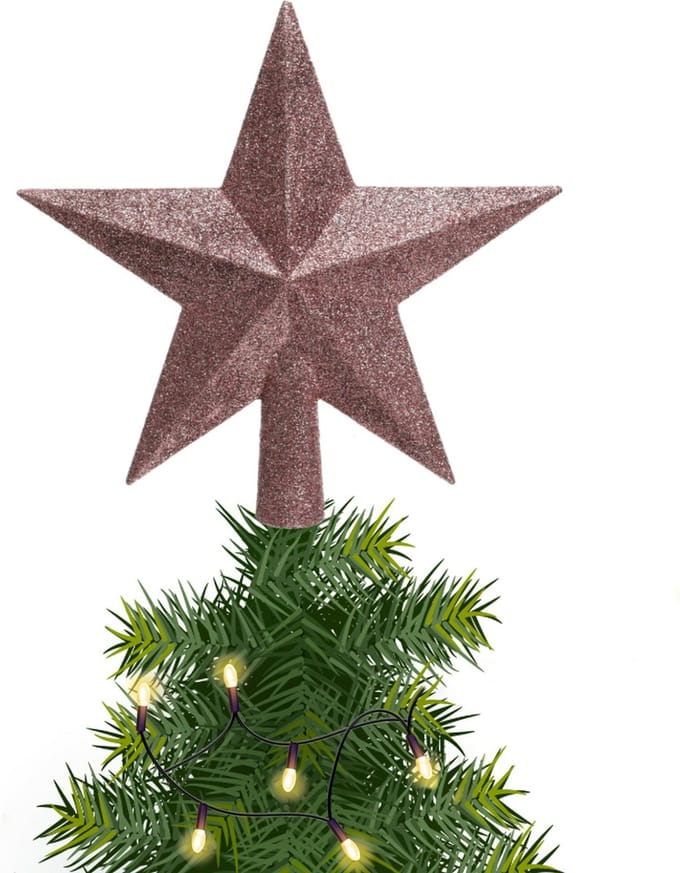 Decoris kerstboom piek - 1x - ster vorm - oudroze - glitter - 19 cm - kunststof - kerstpiek