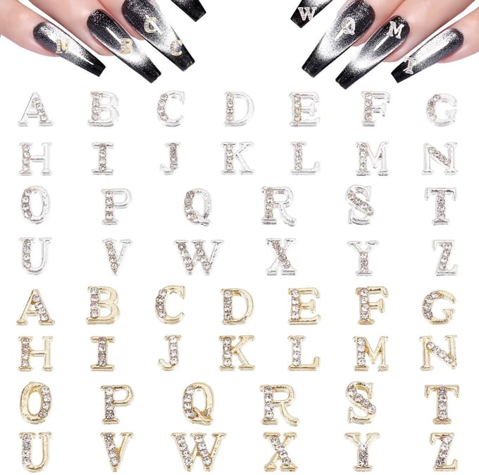 Dailygoods - Set van 52 3D Nagelbedels met Letters in Zilver en Goud