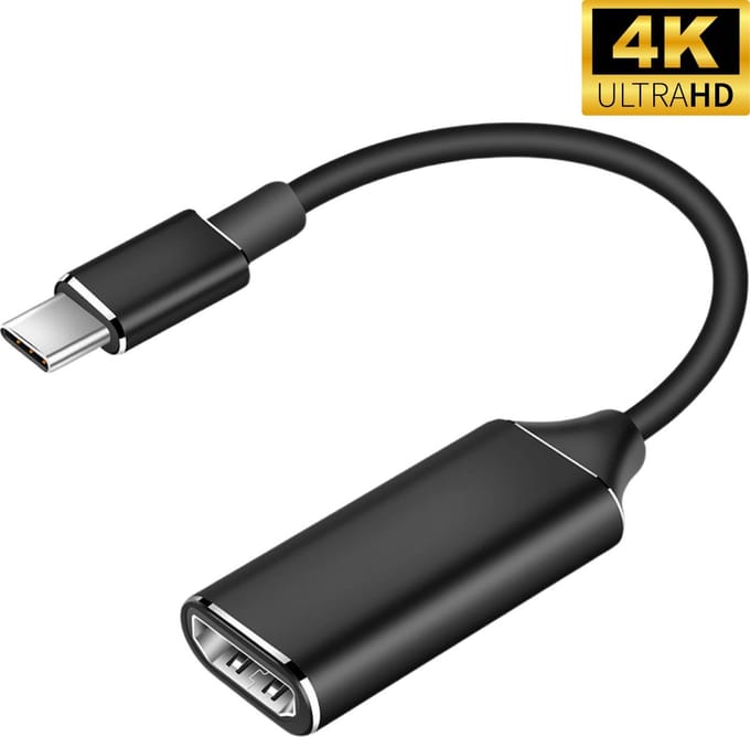 Techvavo® USB-C naar HDMI Adapter – 4K Ultra HD 30Hz – USB-C Male naar HDMI Female – 20 cm – Plug & Play – Zwart