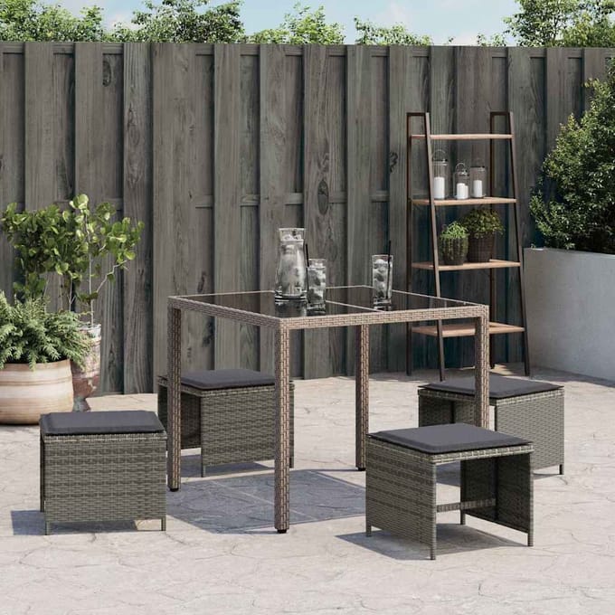 vidaXL - Tuinkrukken - 4 - st - met - kussens - 41x41x36 - cm - poly - rattan - grijs