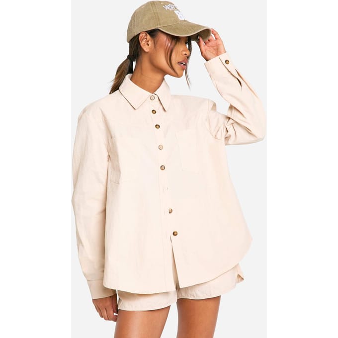 boohoo Dames Nylon Oversized Shirt | Steen | Maat: 36