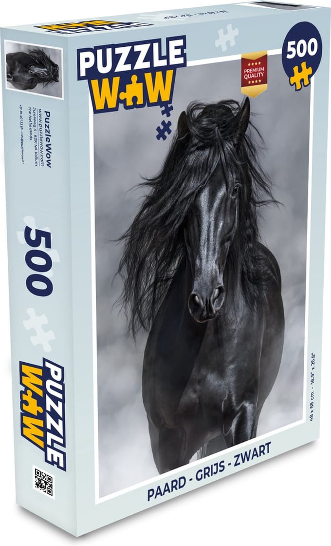Puzzel Paard - Grijs - Zwart - Legpuzzel - Puzzel 500 stukjes