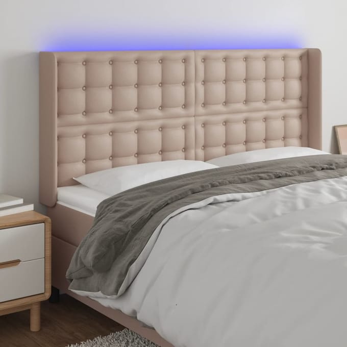 vidaXL - Hoofdbord - LED - 203x16x118/128 - cm - kunstleer - cappuccinokleurig