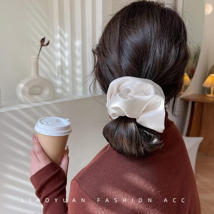 Chouchou en soie surdimensionné pour femme, élastique pour queue de cheval, accessoire pour cheveux rose