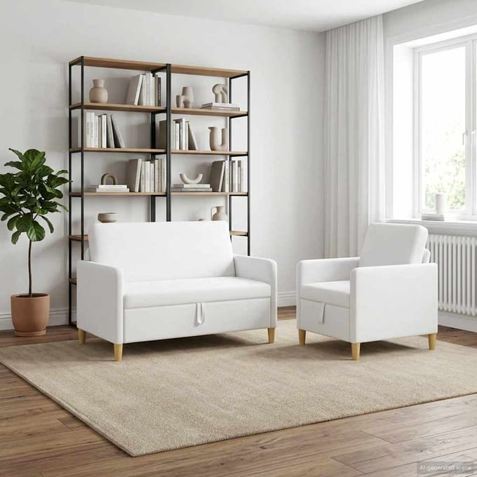 vidaXL - Sofa - Set - Met - Opslag - 2 - pcs - Wit - Polyester