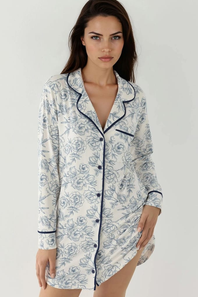 Geprinte Mini Shirt Collar Relaxed Fit Lounge Dress