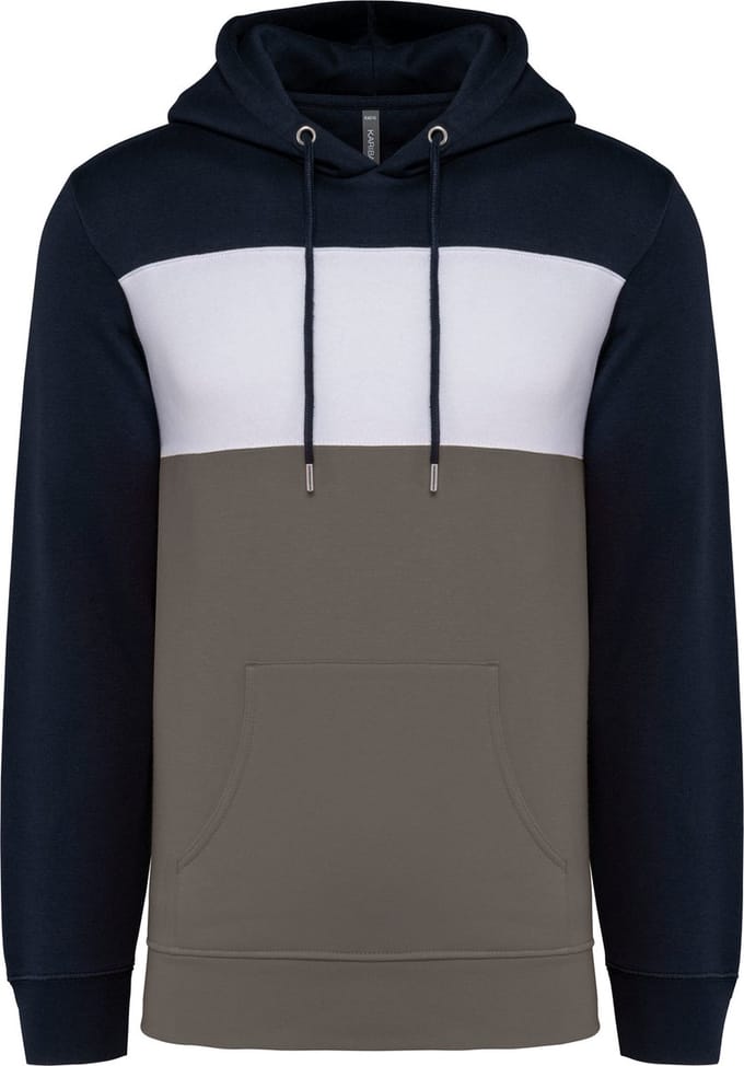 Kariban Driekleurige unisex sweater met capuchon K4016 - Navy / White / Basalt Grey - S