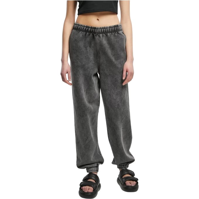 Urban Classics - High Waist Stone Washed Dames joggingbroek - XS - Zwart
