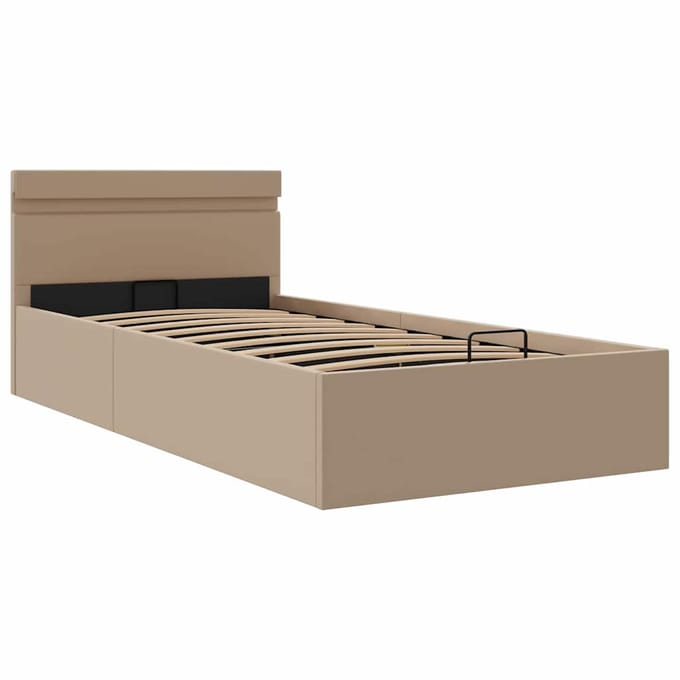 vidaXL - Bedframe - met - opslag - en - LED - kunstleer - cappuccino - 100x200 - cm