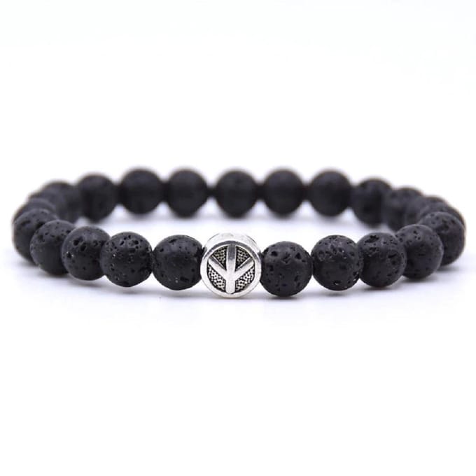 Mala Armband Zwart Lavasteen Natuursteen - Peace Symbool – 19 cm - Rhylane®